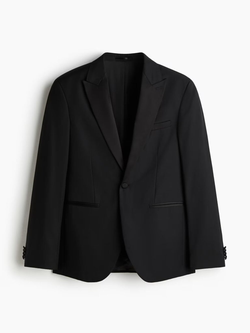 H&M Black Wool-Blend Slim-Fit Tuxedo Jacket Blazer - Men's 40R